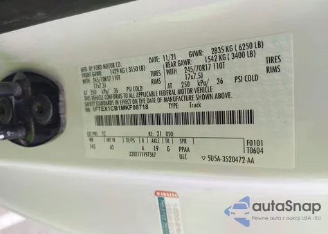 2021 Ford F-150 Xl z USA, uszkodzony, nr VIN 1FTEX1CB1MKF08718